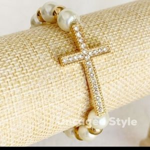 NWT Gold Sideways Cross Pearly Bracelet